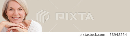 Panoramic Portrait of Attractive Senior Woman. Panorama Web Banner Panoramic Portrait of Attractive Senior Woman. Panorama Web Banner 58948234