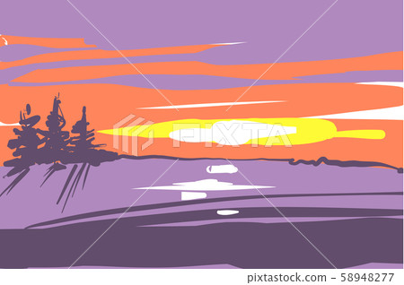 Peaceful winter landscape at sunset time vector... - Stock Illustration ...
