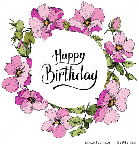 Wildflower rosa canina in a vector style isolated. Frame border ornament square. 58948430