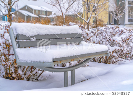 Empty bench on a park in Daybreak during winter Empty bench on a park in Daybreak during winter 58948557