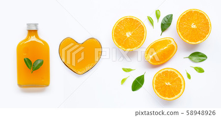 Fresh orange juice with orange fruit on white Fresh orange juice with orange fruit on white 58948926