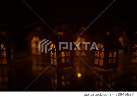 Glowing houses Christmas card 58949687