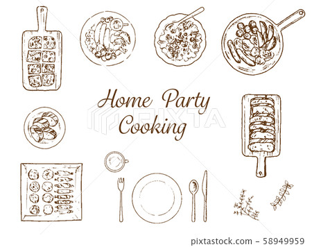 Cooking pen drawing, overhead view, front 58949959