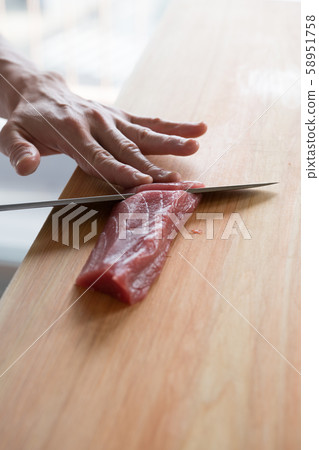 In front of the board to catch salmon sashimi In front of the board to catch salmon sashimi 58951758