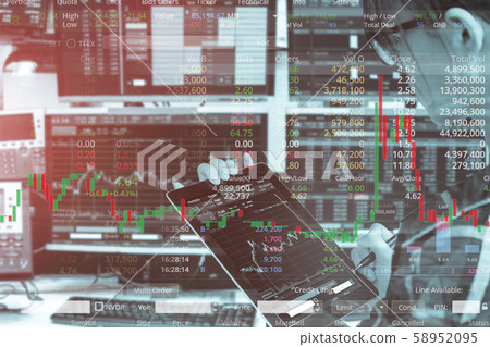 Double exposure of business woman using tablet Double exposure of business woman using tablet 58952095