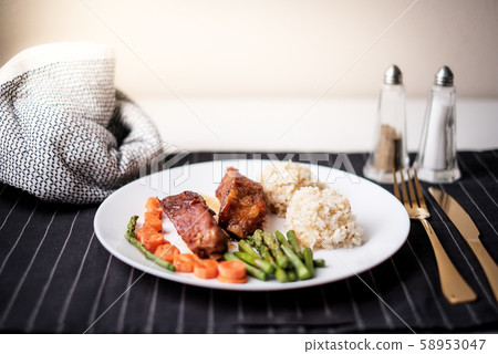 healthy eating . diet food dinner dish. pork ribs healthy eating . diet food dinner dish. pork ribs 58953047