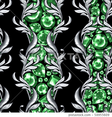 Seamless baroque pattern with gems 58955609