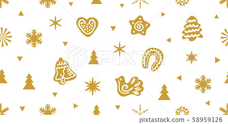 Golden snowflakes, firs and decorative elements. Golden snowflakes, firs and decorative elements. 58959126