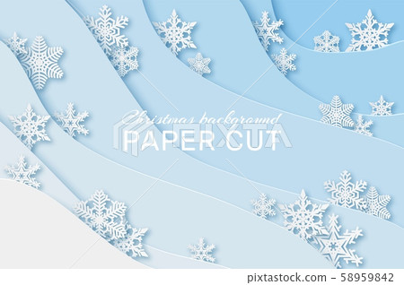 Paper snowflakes background. Christmas card with snowflakes, new year holidays greeting card 3d 58959842