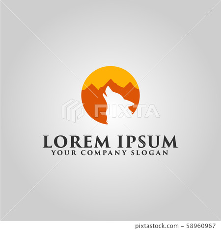 wolf logo. mountain landscape design concept 58960967