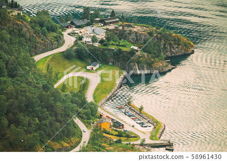 Aurland, Aurlandsvangen, Norway. Aurlandsvangen Seen From Stegastein Viewpoint In Sogn And Fjordane 58961430