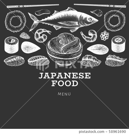 Japanese cuisine design template. Sushi hand drawn 58961690