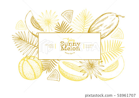 Melons and watermelons with tropical leaves design Melons and watermelons with tropical leaves design 58961707