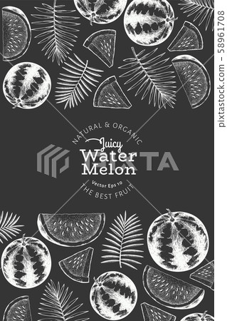 Watermelon and tropical leaves design template. 58961708