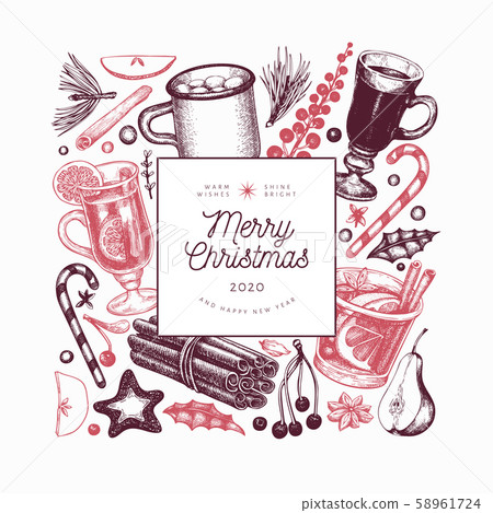 Winter drinks vector design template. Hand drawn - Stock Illustration ...