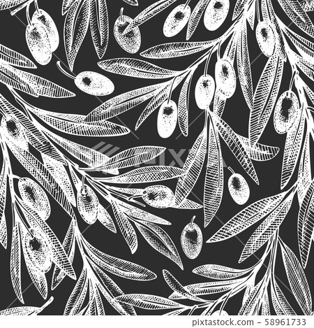 Olive branch seamless pattern. Hand drawn vector - Stock Illustration ...
