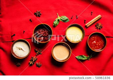 different sauces in the bowls 58961836