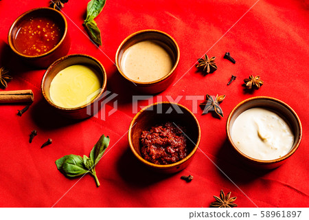 different sauces in the bowls 58961897
