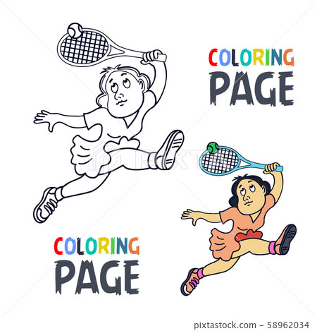 coloring page with woman tennis player cartoon 58962034