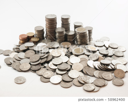 Coin stack (Baht) in white background Coin stack (Baht) in white background 58962400