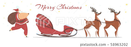 Santa in Costume Carry Sack with Gifts to Sleigh Santa in Costume Carry Sack with Gifts to Sleigh 58963202
