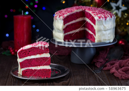Piece of homemade red velvet cake Piece of homemade red velvet cake 58963675