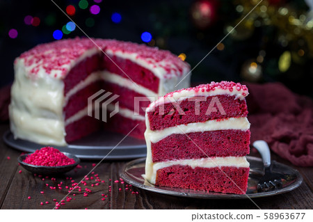 Piece of homemade red velvet cake  58963677