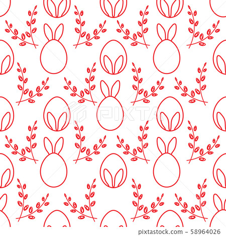 Seamless pattern Easter Bunny ears, eggs, willow. 58964026