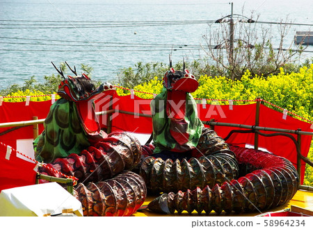 Yamatano Orochi "Binchu Kagura" held at the rape blossom festival at "Apricot Village" in Tajiri-cho, Fukuyama City 58964234
