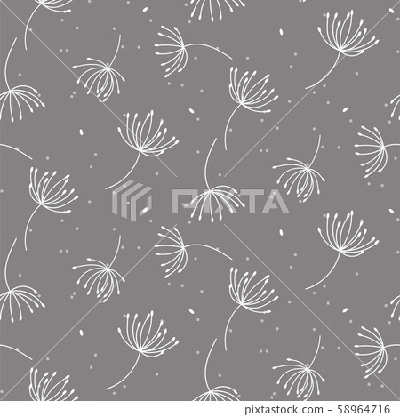 Seamless pattern texture with outline dandelions on gray background. 58964716