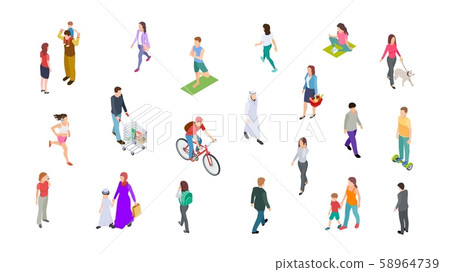 Different people. Isometric persons, kids, men, women. 3d vector active people walk, businessman 58964739
