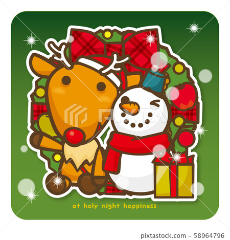Happy Christmas Reindeer and Snowman (green) 58964796