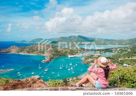 View of English Harbor from Shirley Heights, Antigua, paradise bay at tropical island in the View of English Harbor from Shirley Heights, Antigua, paradise bay at tropical island in the 58965806