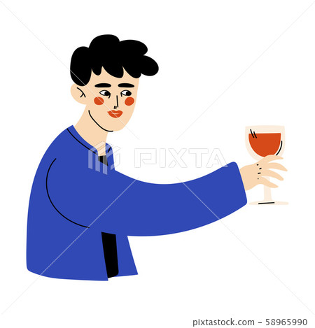 Guy Celebrating an Important Event, Young Man with Glass of Alcohol Drink Vector Illustration 58965990