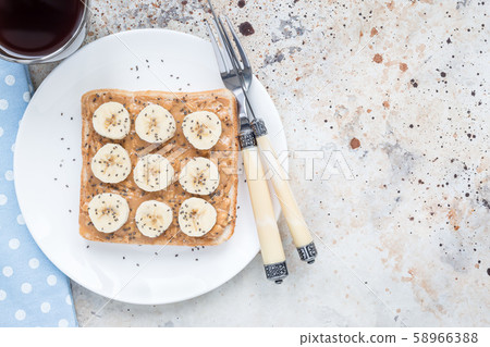 Healthy breakfast sandwich with crunchy peanut Healthy breakfast sandwich with crunchy peanut 58966388