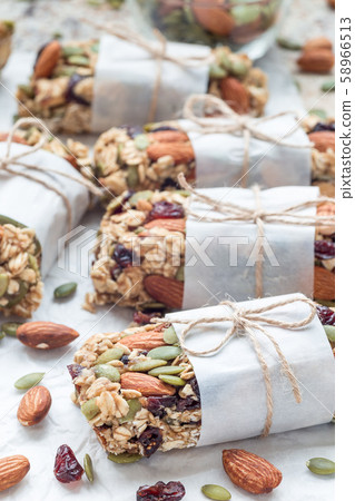 Homemade granola energy bars with figs, oatmeal Homemade granola energy bars with figs, oatmeal 58966513