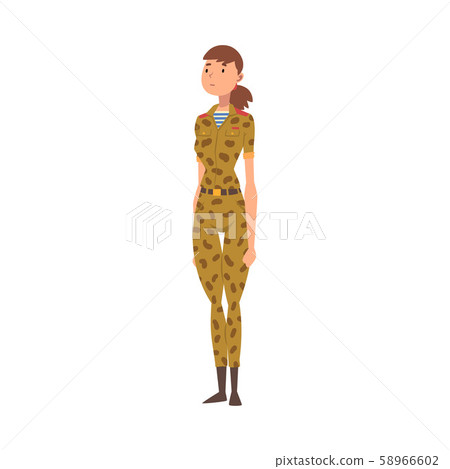 Young Woman Soldier or Officer in Camouflage Uniform, Professional Military Female Character Vector Young Woman Soldier or Officer in Camouflage Uniform, Professional Military Female Character Vector 58966602
