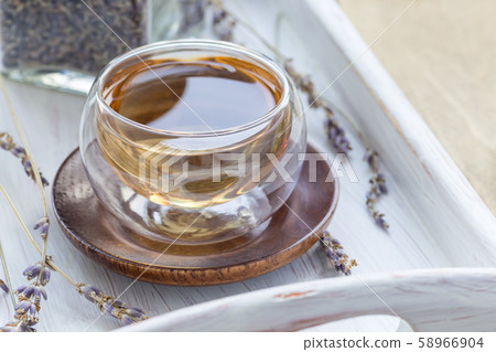 Healthy herbal lavender tea in glass cup 58966904
