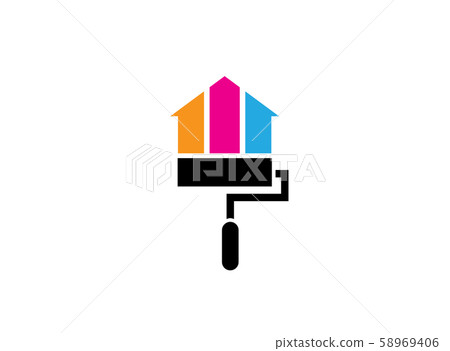 Roller Brush painting home or house with multicolors for logo design illustration on white background 58969406