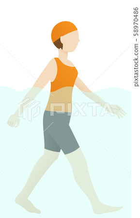 Illustration of a woman walking underwater Illustration of a woman walking underwater 58970486