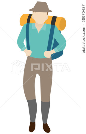 Illustration of a Man Climbing a Mountain with a Rucksack Illustration of a Man Climbing a Mountain with a Rucksack 58970487