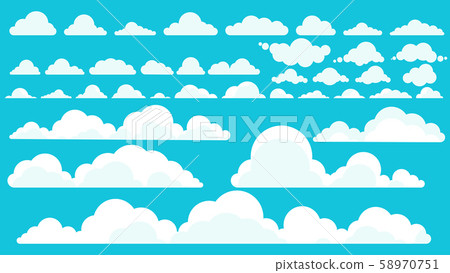 Set of large rain white clouds in a flat style 58970751