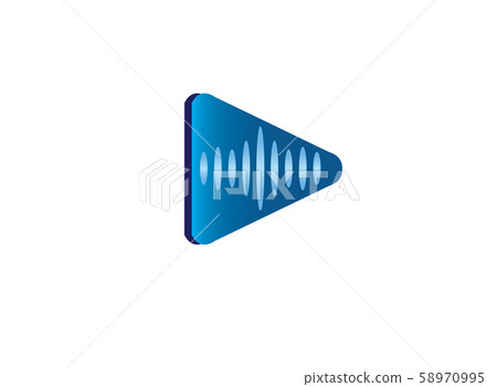 Play icon with sound Frequencies for logo design illustration on white background Play icon with sound Frequencies for logo design illustration on white background 58970995