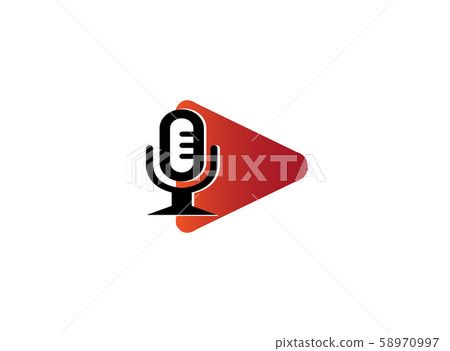 Play icon with microphone for logo design illustration on white background Play icon with microphone for logo design illustration on white background 58970997