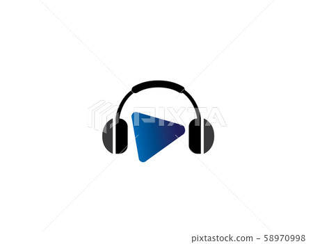 Headphones with music beats, Headset with play symbol for logo design illustration on white background Headphones with music beats, Headset with play symbol for logo design illustration on white background 58970998