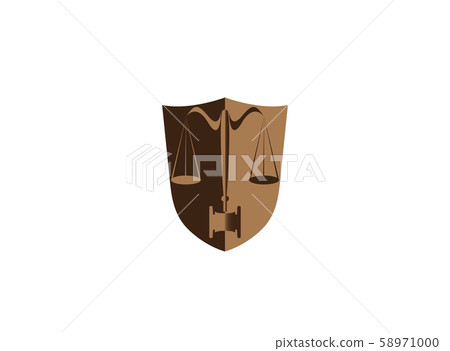 Balance and hammer attorney in a shield lawyer for logo design illustration on white background Balance and hammer attorney in a shield lawyer for logo design illustration on white background 58971000
