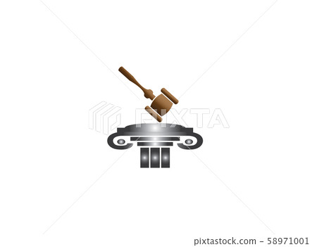 Wooden Judge gavel and auction hammer law on an old roman pillar or column for logo design illustration on white background Wooden Judge gavel and auction hammer law on an old roman pillar or column for logo design illustration on white background 58971001