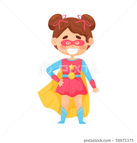 Little Girl In Superwoman Suit And Red Mask Vector Illustration 58971375