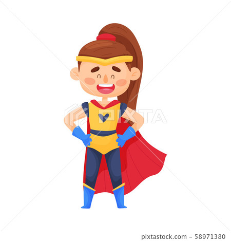 Little Girl In Superwoman Suit And Mask Vector Illustration Cartoon Character 58971380