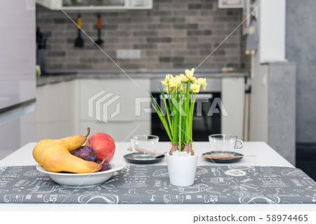 Coffee cups and fruits for breakfast. Morning Coffee cups and fruits for breakfast. Morning 58974465